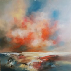 Peachy Sunset Aura - abstract expression landscape skyscape emotive gestural