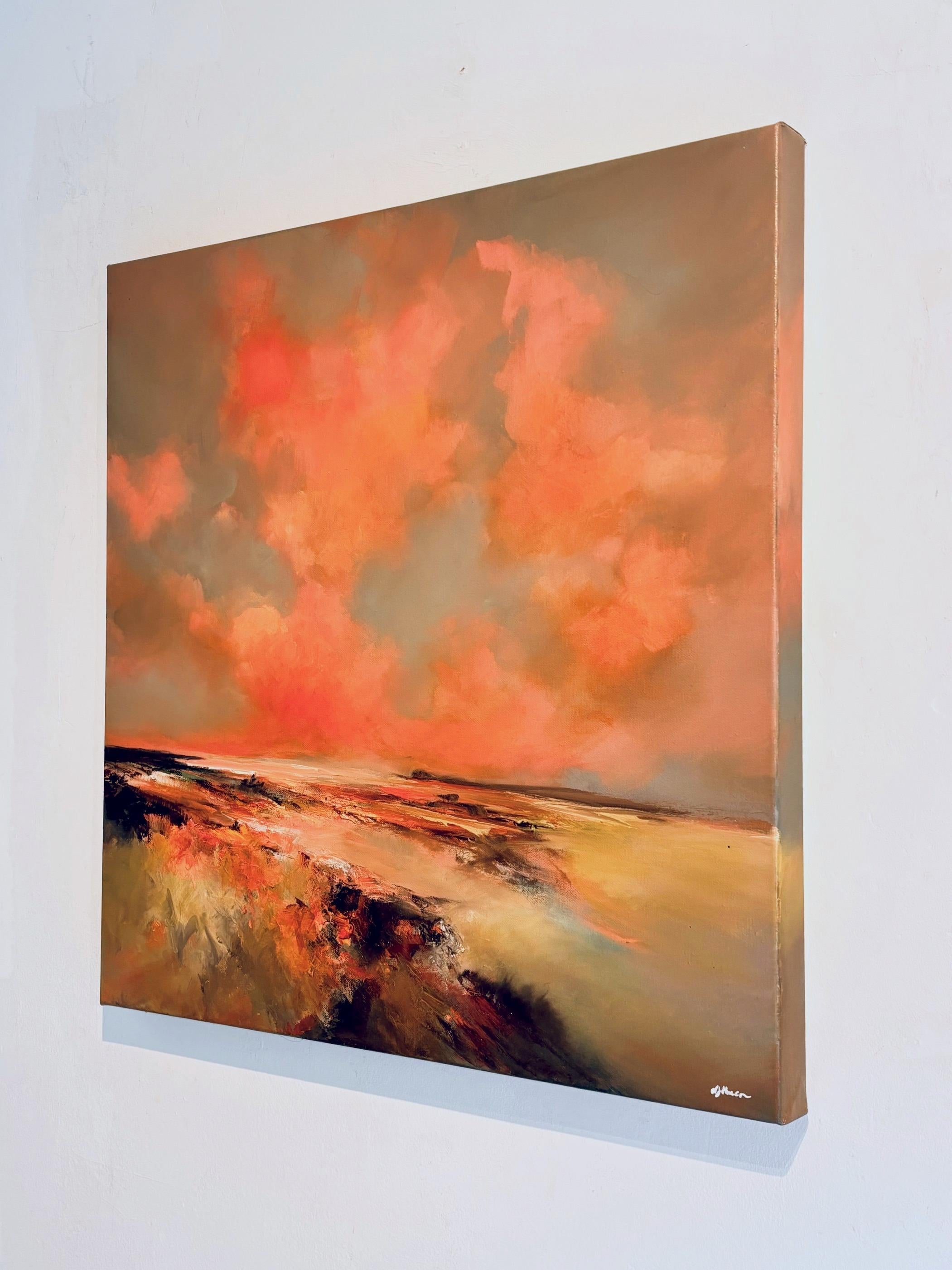 Residual Heat - Abstraktes Landschaftsgemälde in Öl - zeitgenössisches Kunstwerk (Braun), Landscape Painting, von Alison Johnson