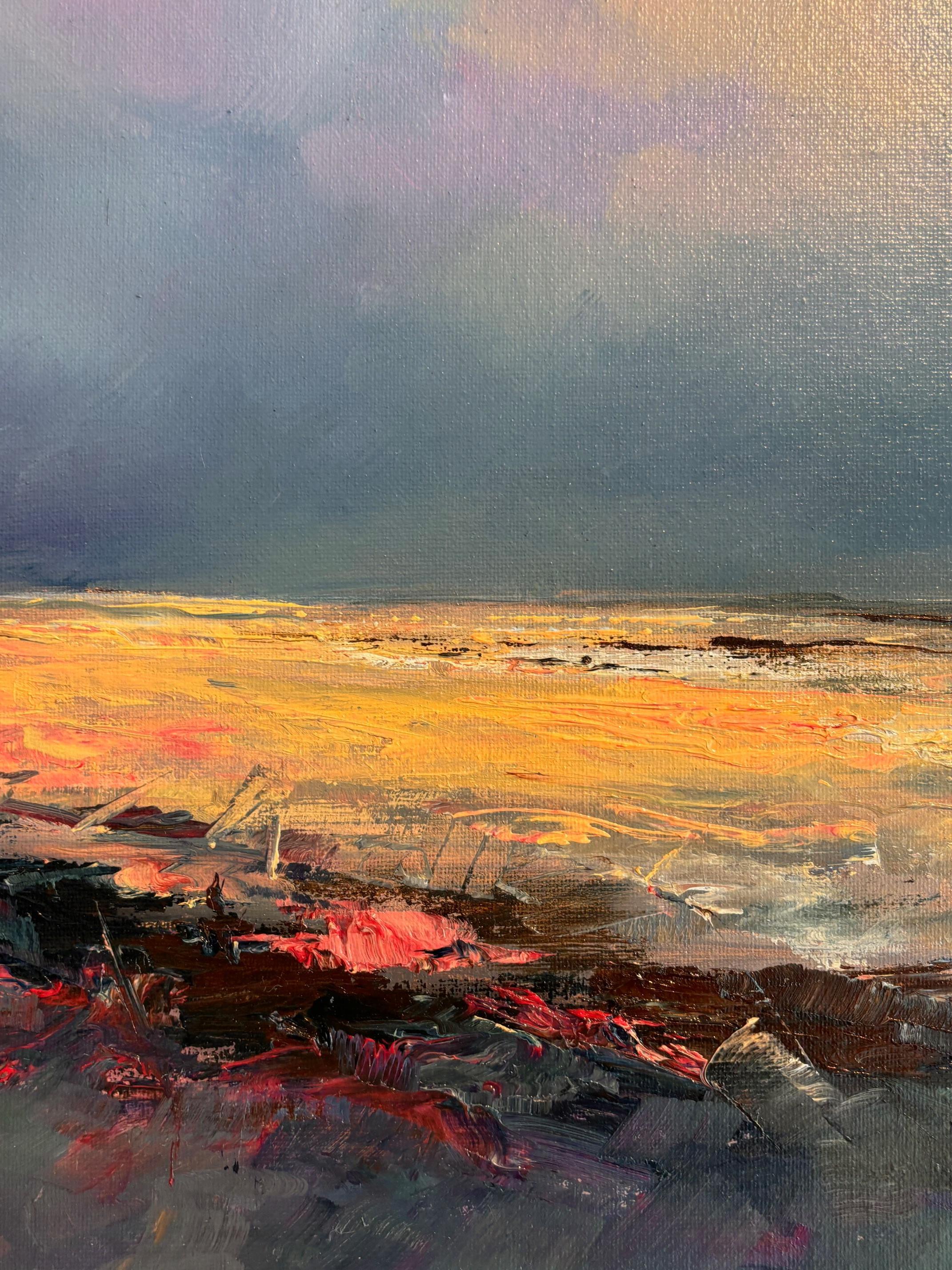 Seasons End - peinture originale à l'huile de paysage abstrait - œuvre d'art contemporain - Gris Landscape Painting par Alison Johnson