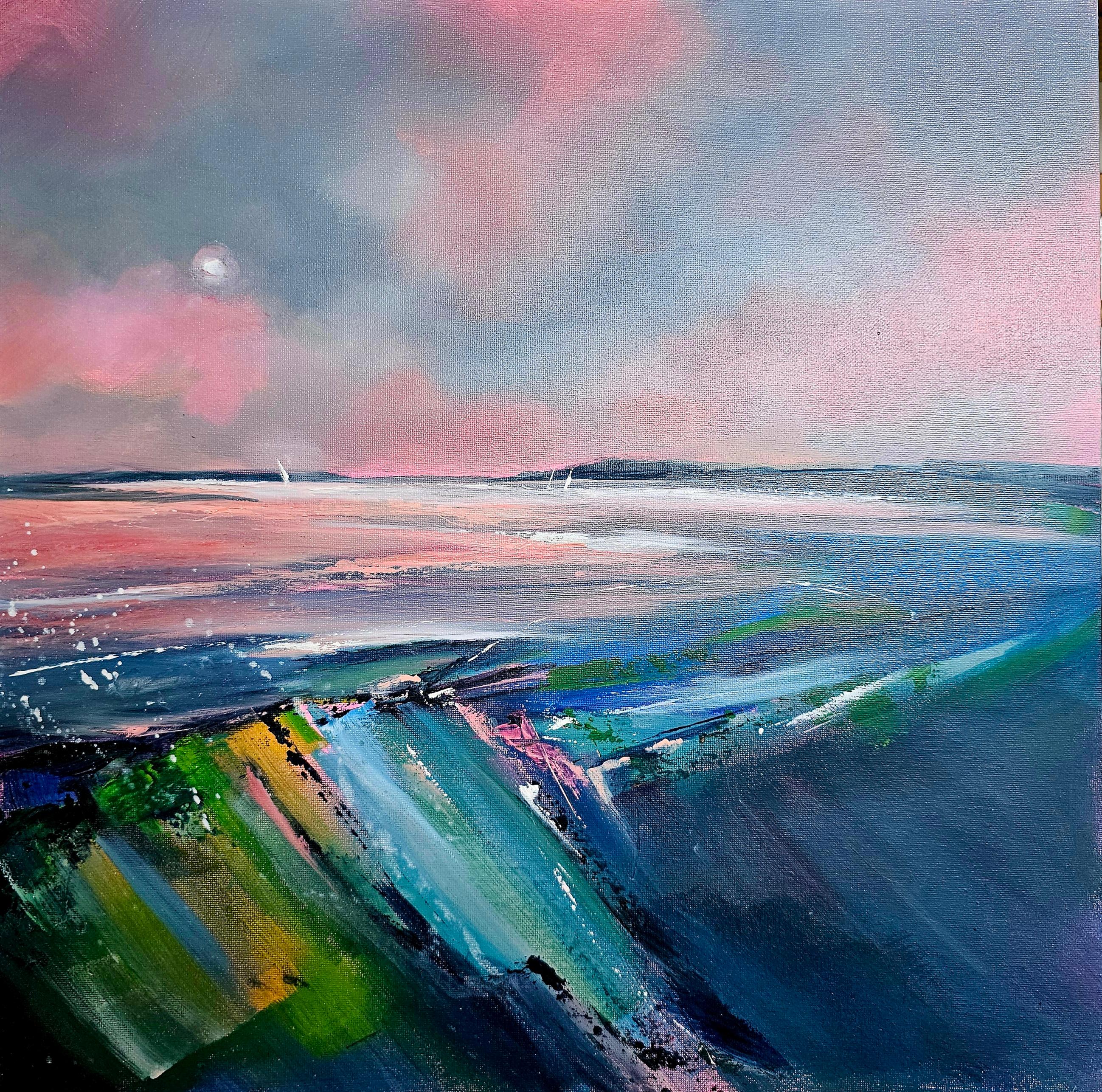 Alison Johnson Landscape Painting - Soft Horizon  - original oil abstract landscape painting - contemporary artwork