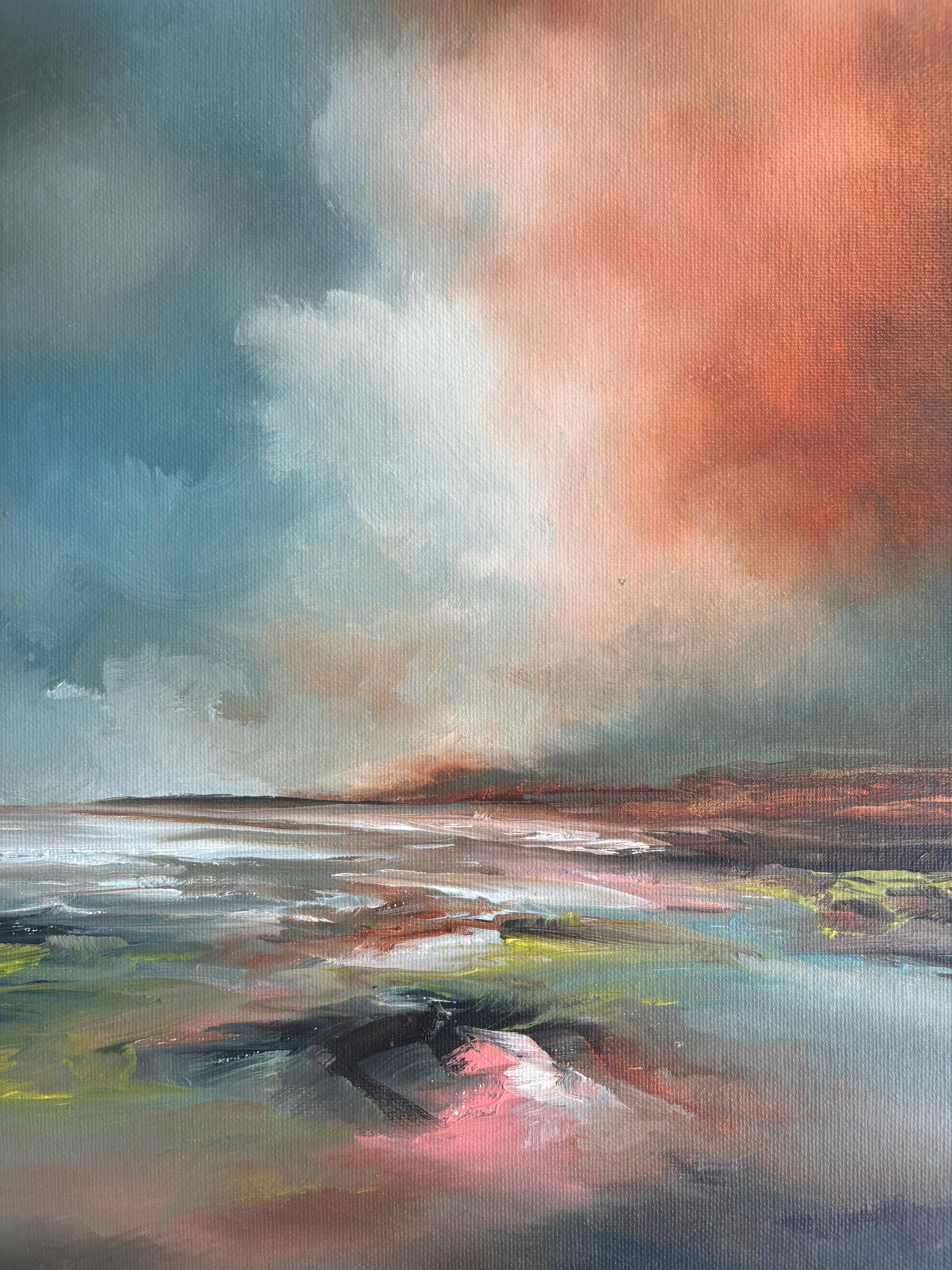 The Vista - Abstraktes Landschaftsgemälde in Öl - surreale zeitgenössische Kunst (Grau), Landscape Painting, von Alison Johnson