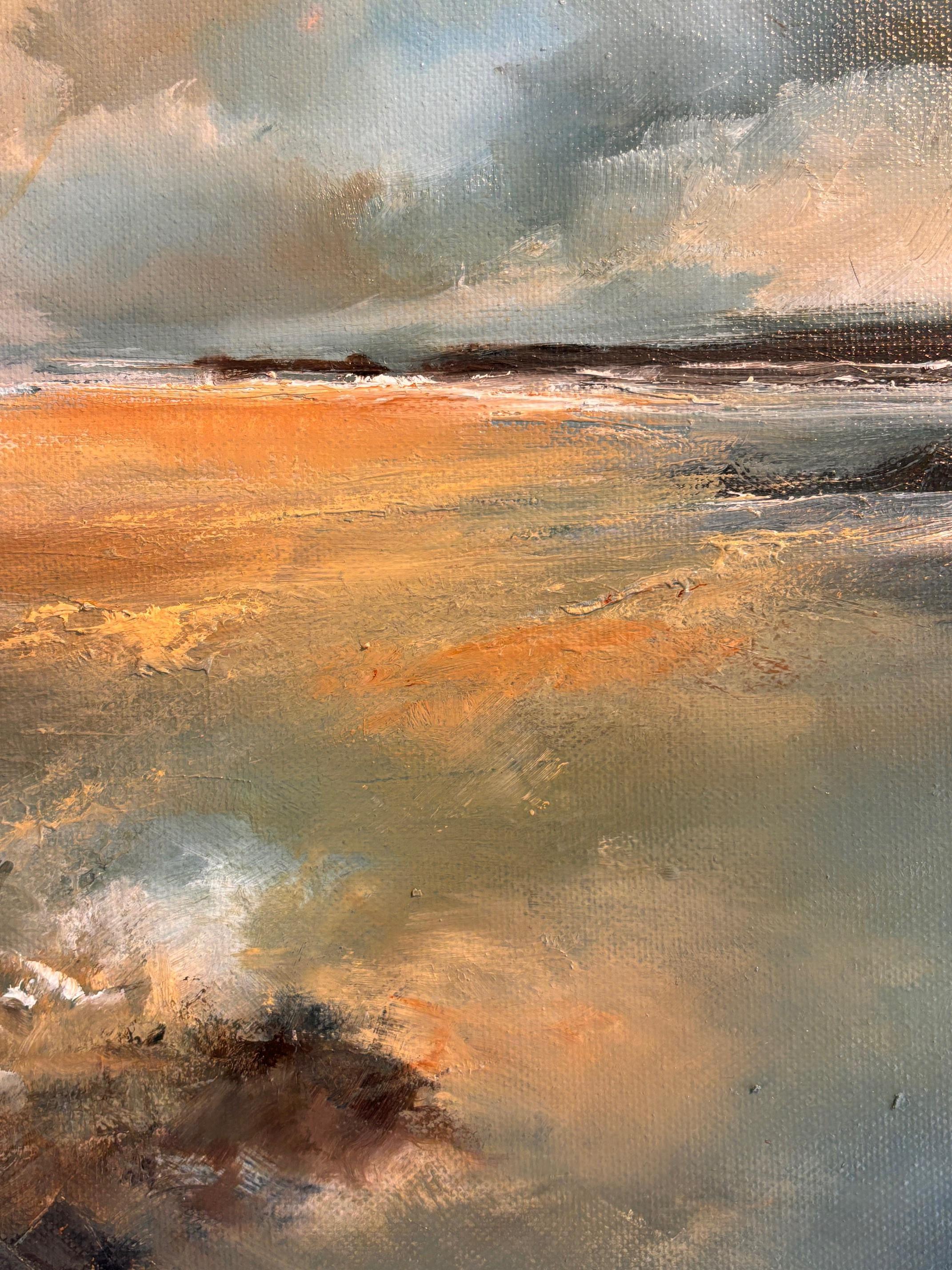 Tide Afterglow-original Öl abstrakte Landschaft Gemälde-zeitgenössische Kunstwerk (Grau), Abstract Painting, von Alison Johnson