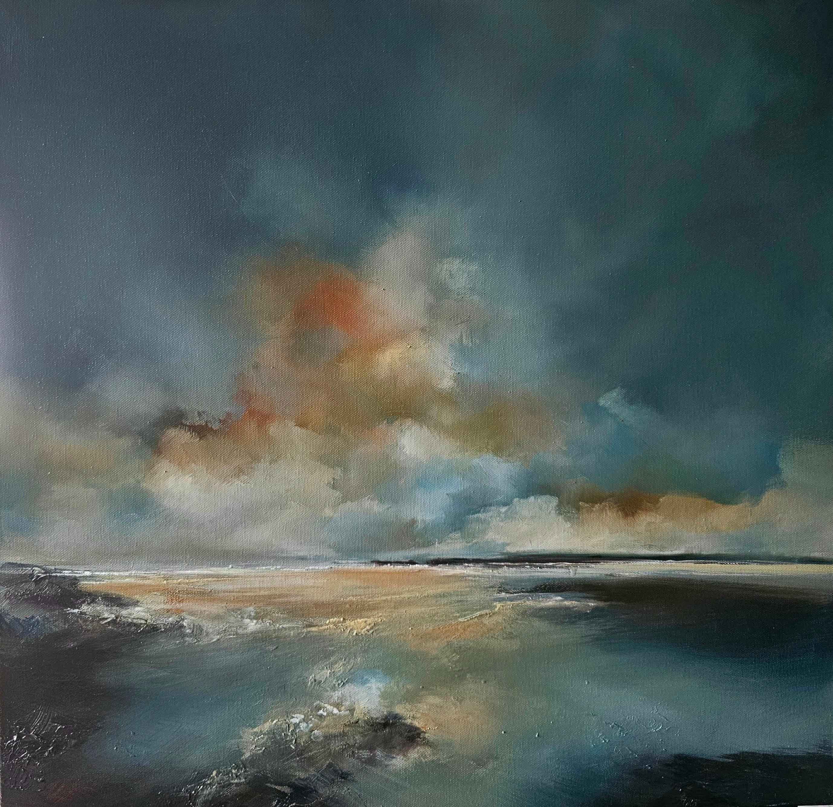 Abstract Painting di Alison Johnson - Marea Afterglow-opera originale ad olio di paesaggio astratto-opera d'arte contemporanea