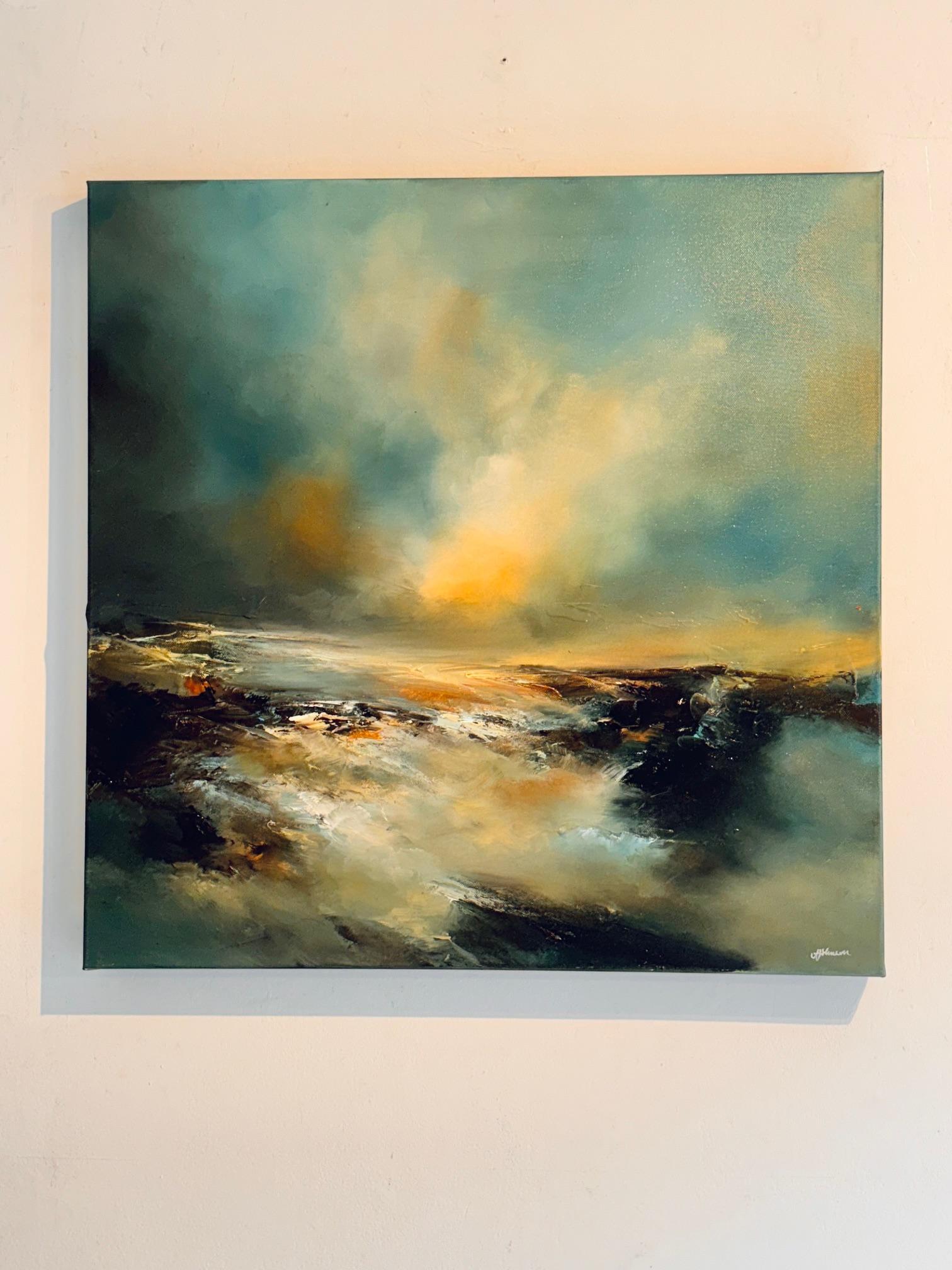 Twilight's Tides - Abstraktes Landschaftsgemälde in Öl - Zeitgenössische Kunst – Painting von Alison Johnson