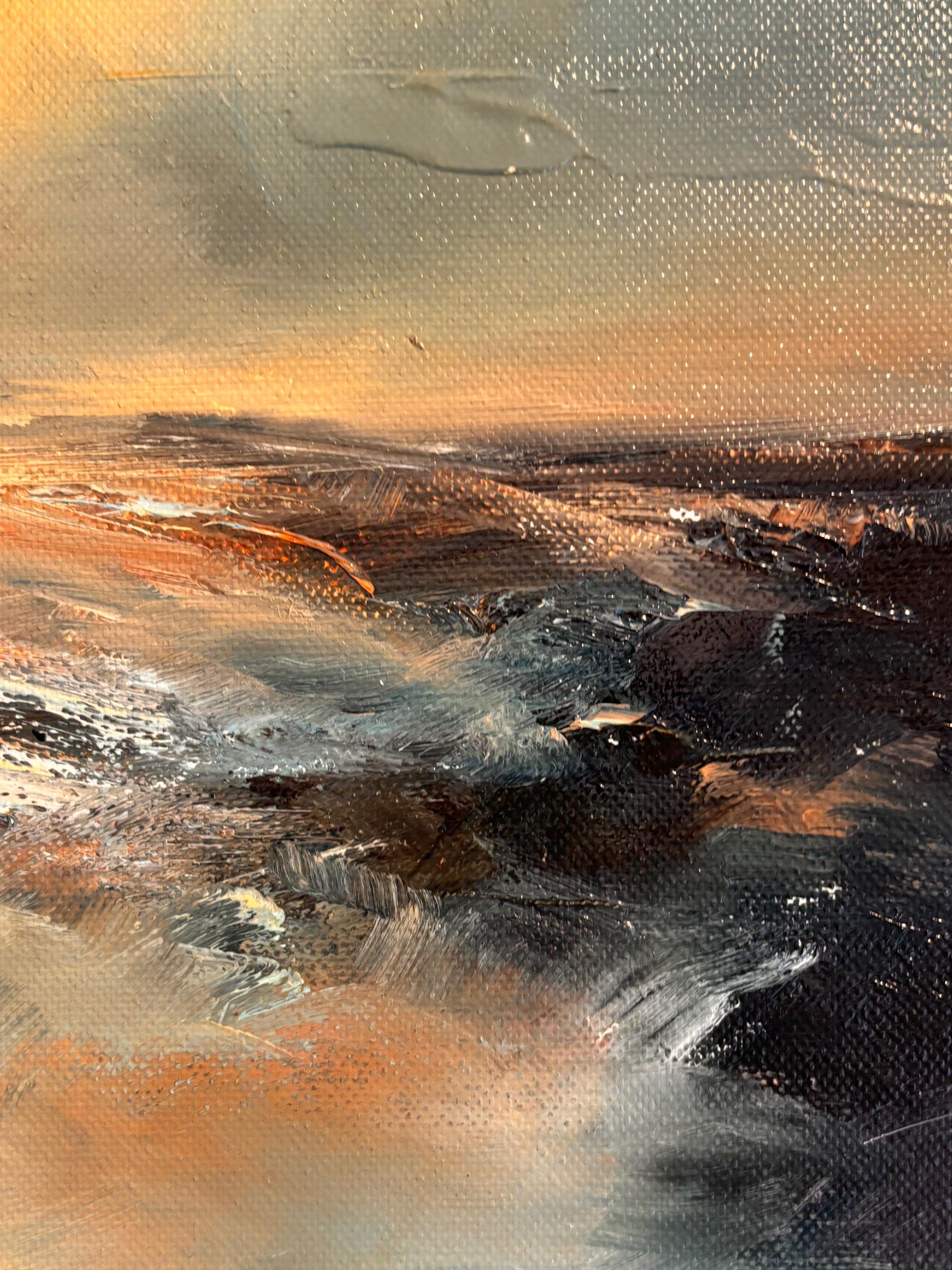 Twilight's Tides - Abstraktes Landschaftsgemälde in Öl - Zeitgenössische Kunst (Grau), Abstract Painting, von Alison Johnson