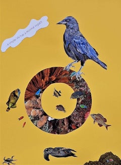 Avian Fables: A simpler life has a minimal impact… - collage and ink on paper