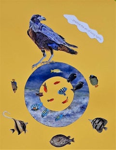Avian Fables: Practice the art of living lightly… - collage and ink on paper
