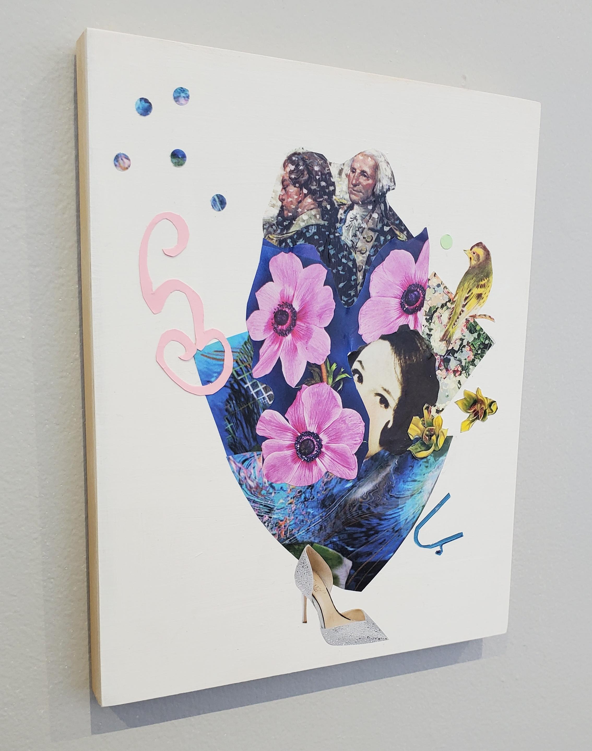 mondes imaginaires : vol - collage et encre sur panneau de bois - Contemporain Mixed Media Art par Alison Keenan