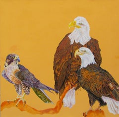 Avian Fables: Eagles and Hawk - acrylic and ink on canvas