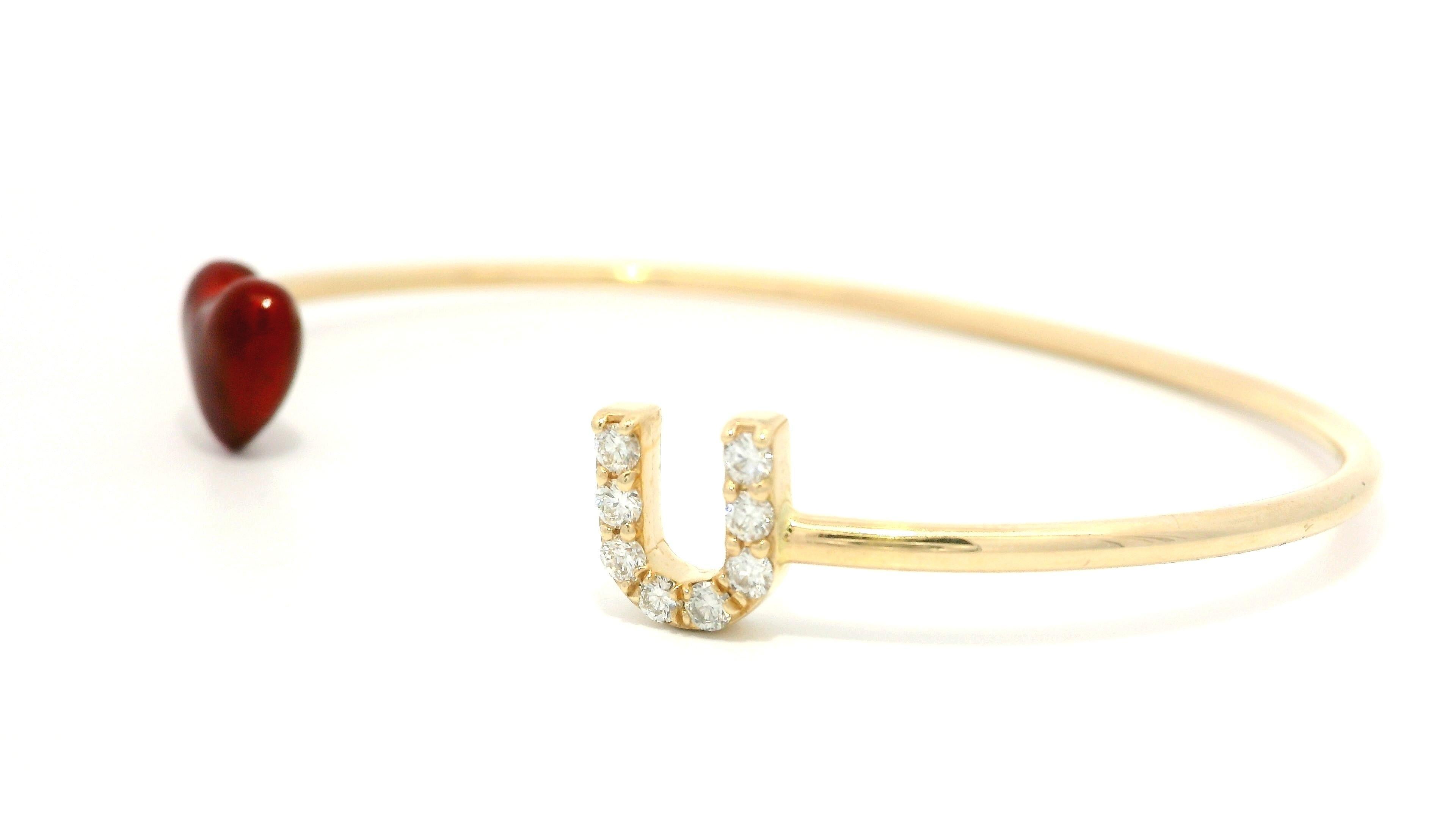 Alison Lou, manchette ouverte Heart Love You en or jaune 14 carats, diamants et émail rouge Excellent état - En vente à Montclair, NJ