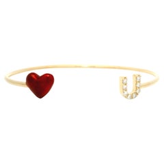 Alison Lou, manchette ouverte Heart Love You en or jaune 14 carats, diamants et émail rouge