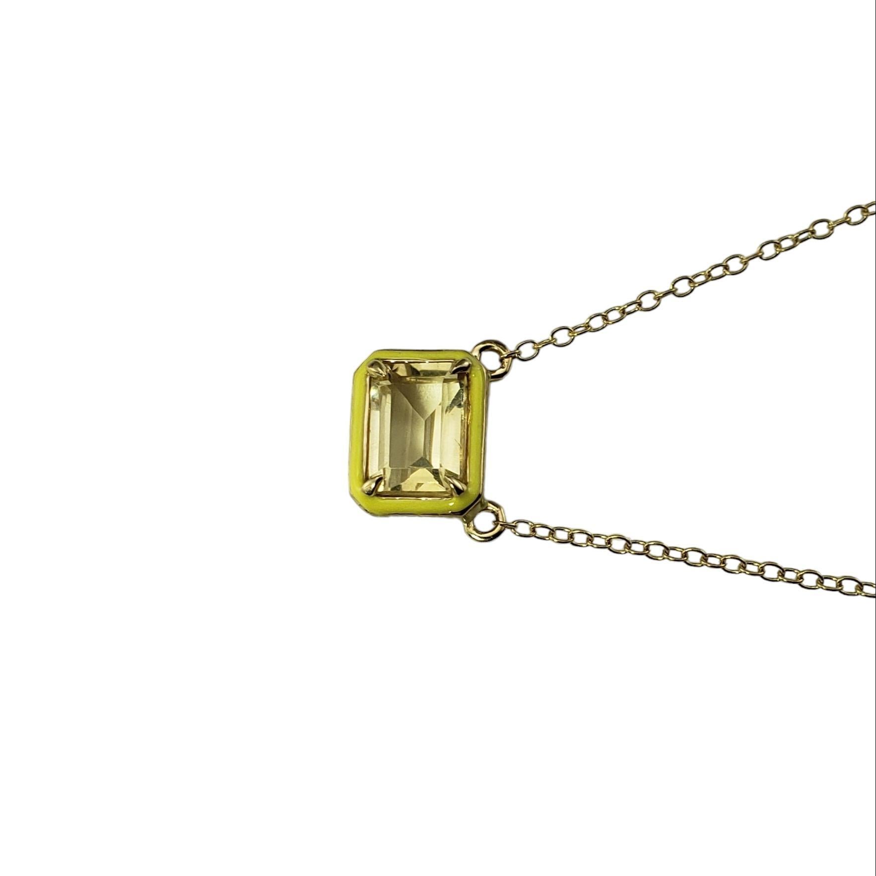 Square Cut Alison Lou 14K Yellow Gold Lab Created Citrine & Enamel Necklace #15780 For Sale