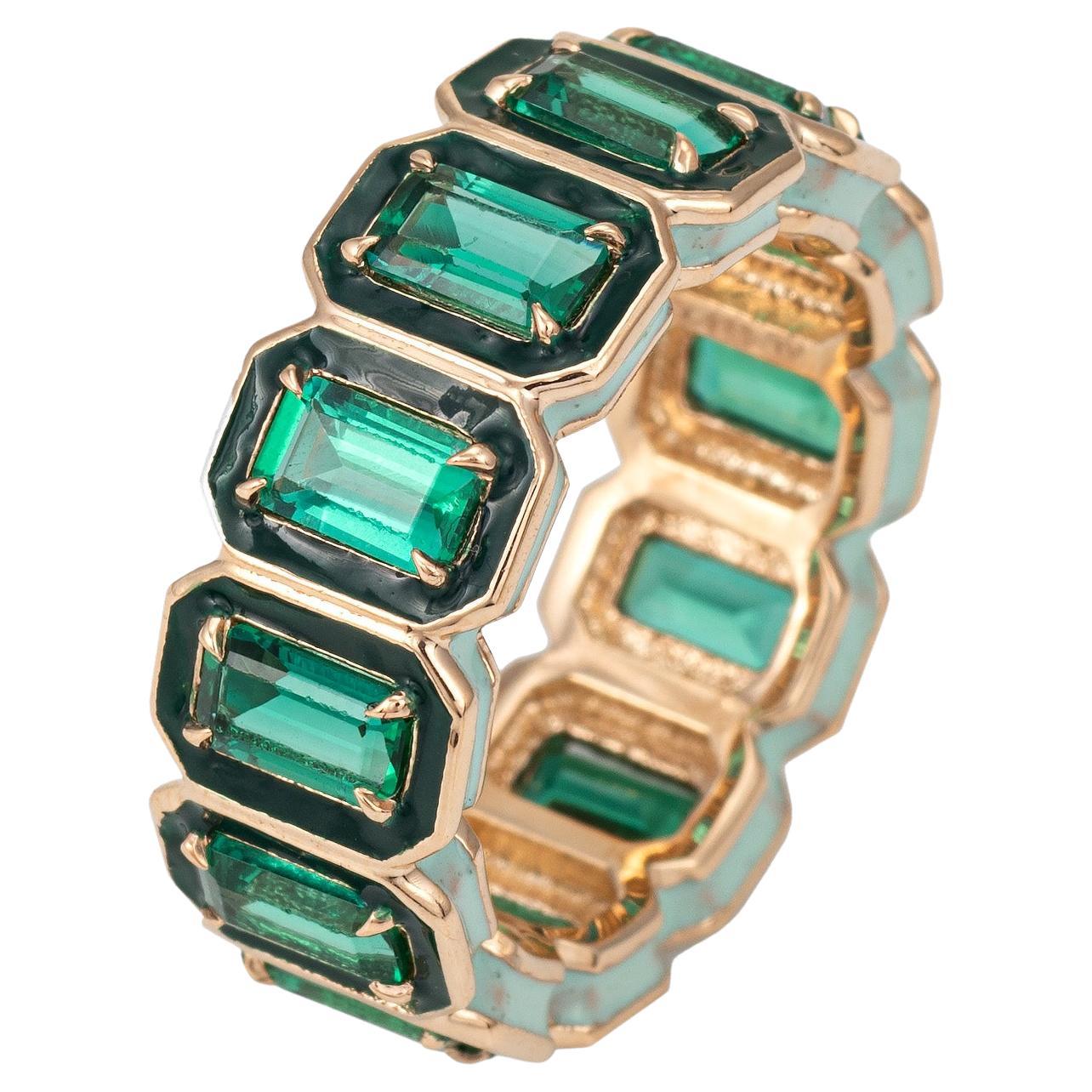 Alison Lou Ring Sz 5.5 Lab Created Emerald Rectangular Eternity Band Estate For Sale