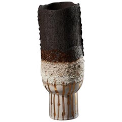 Alison Lousada Crafted Volcanic Textured Black and Gold Stoneware Modern Vessel