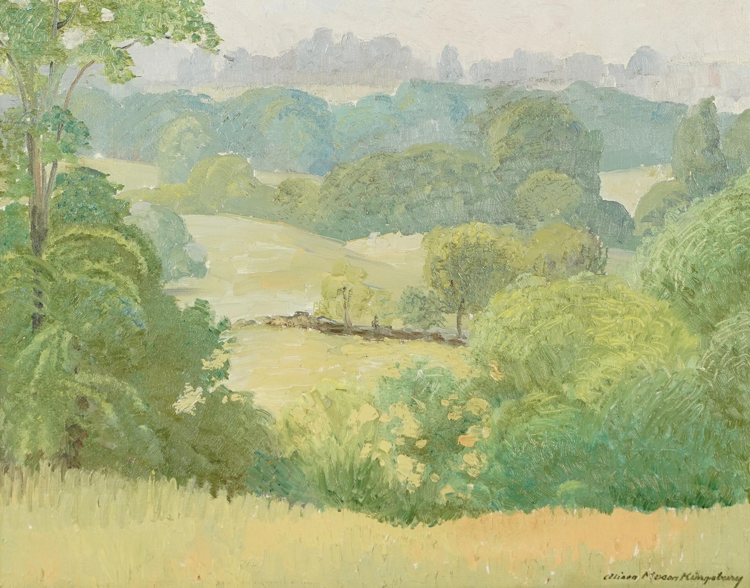 Antikes amerikanisches impressionistisches Ölgemälde von Alison Mason Kingsbury (1898 - 1987).  Öl auf Karton. Gerahmt.  Unterschrieben.  Bildgröße: 16L x 13H.