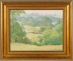  Peinture à l'huile ancienne de paysage impressionniste américaine signée d'une artiste féminine