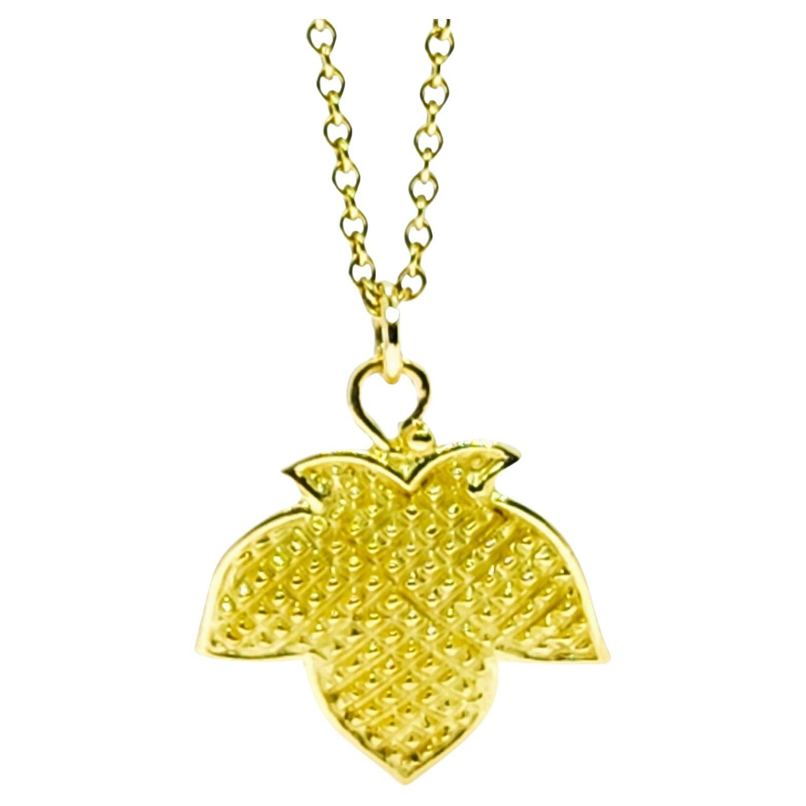 Alison Nagasue Beaded Maple Leaf in 18K Green Gold Pendant