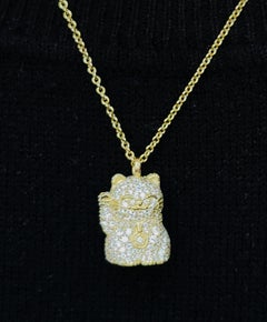 Alison Nagasue Gold Blinged out Diamond Hope Cat with Cherry Blossom Necklace