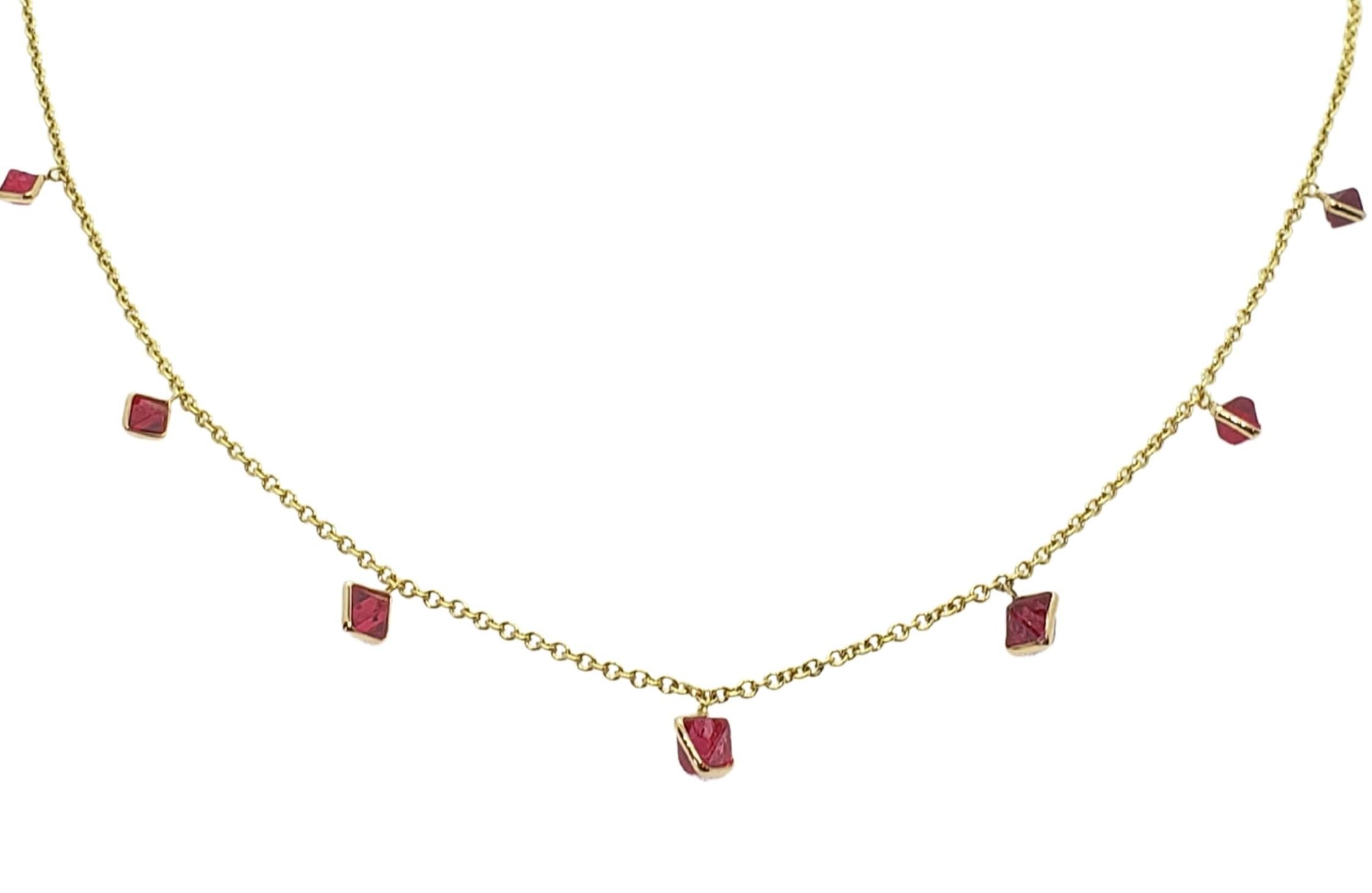 Contemporary Alison Nagasue natural untreated Red Spinel Crystal droplet yellow gold Necklace For Sale