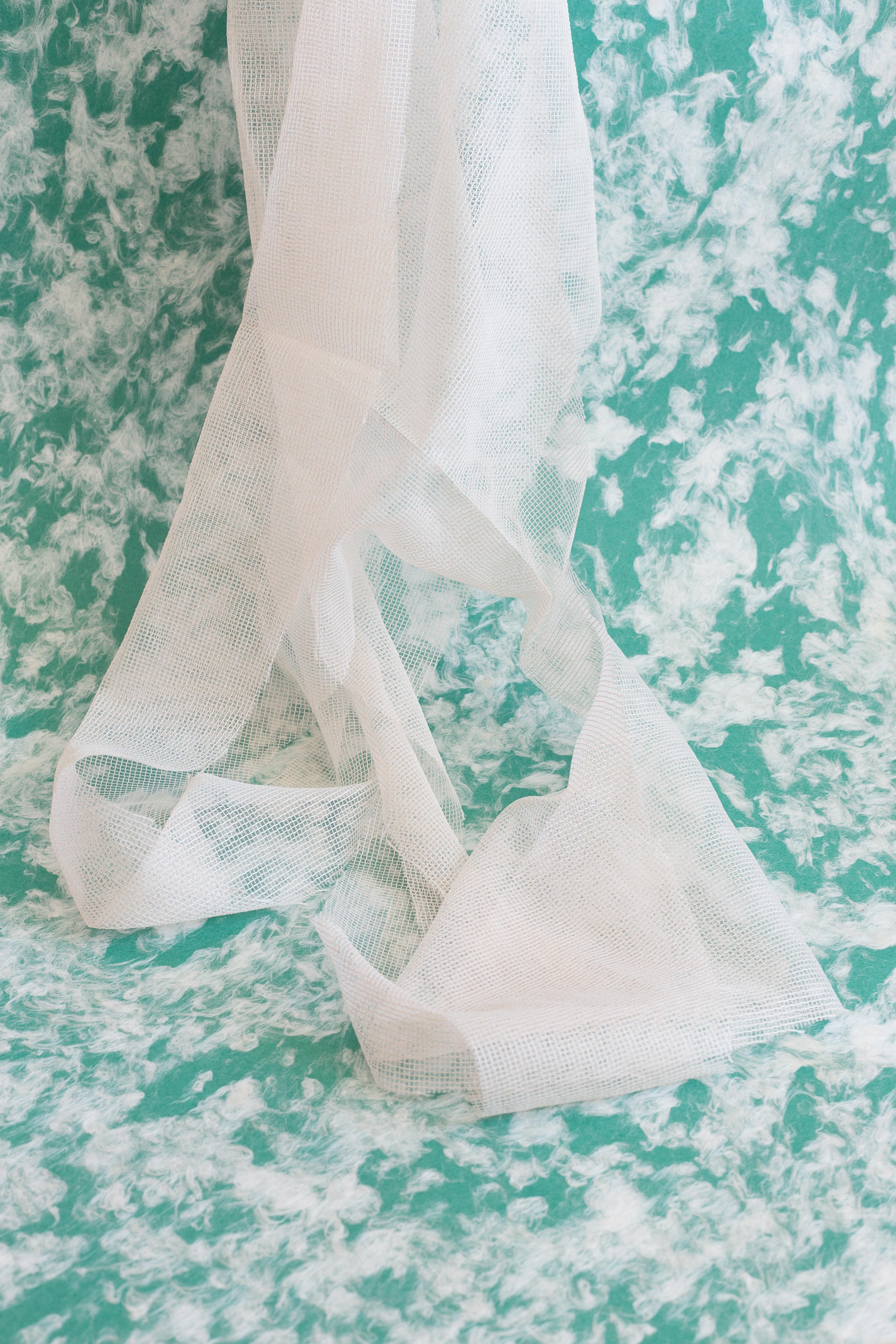 Alison Postma Color Photograph - the precise location (of a place) - Turquoise photo, draped white fabric (12x18)