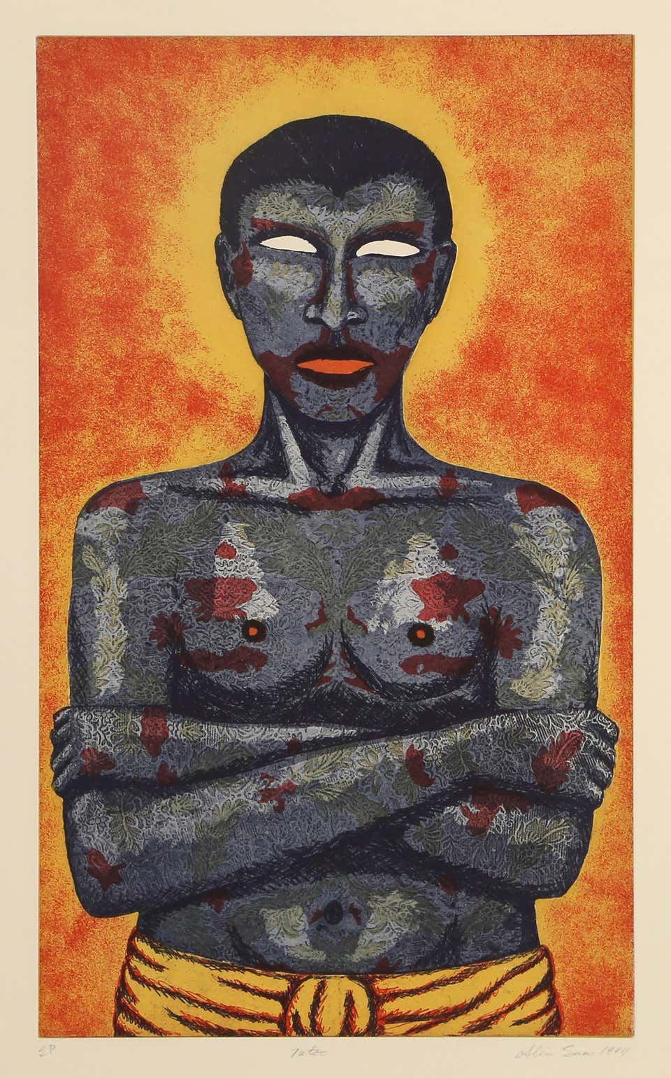 Tatoo, Conceptual Softground etching and Aquatint by Alison Saar
