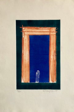 Modern British Abstract Color Aquatint Etching Print The Prophet