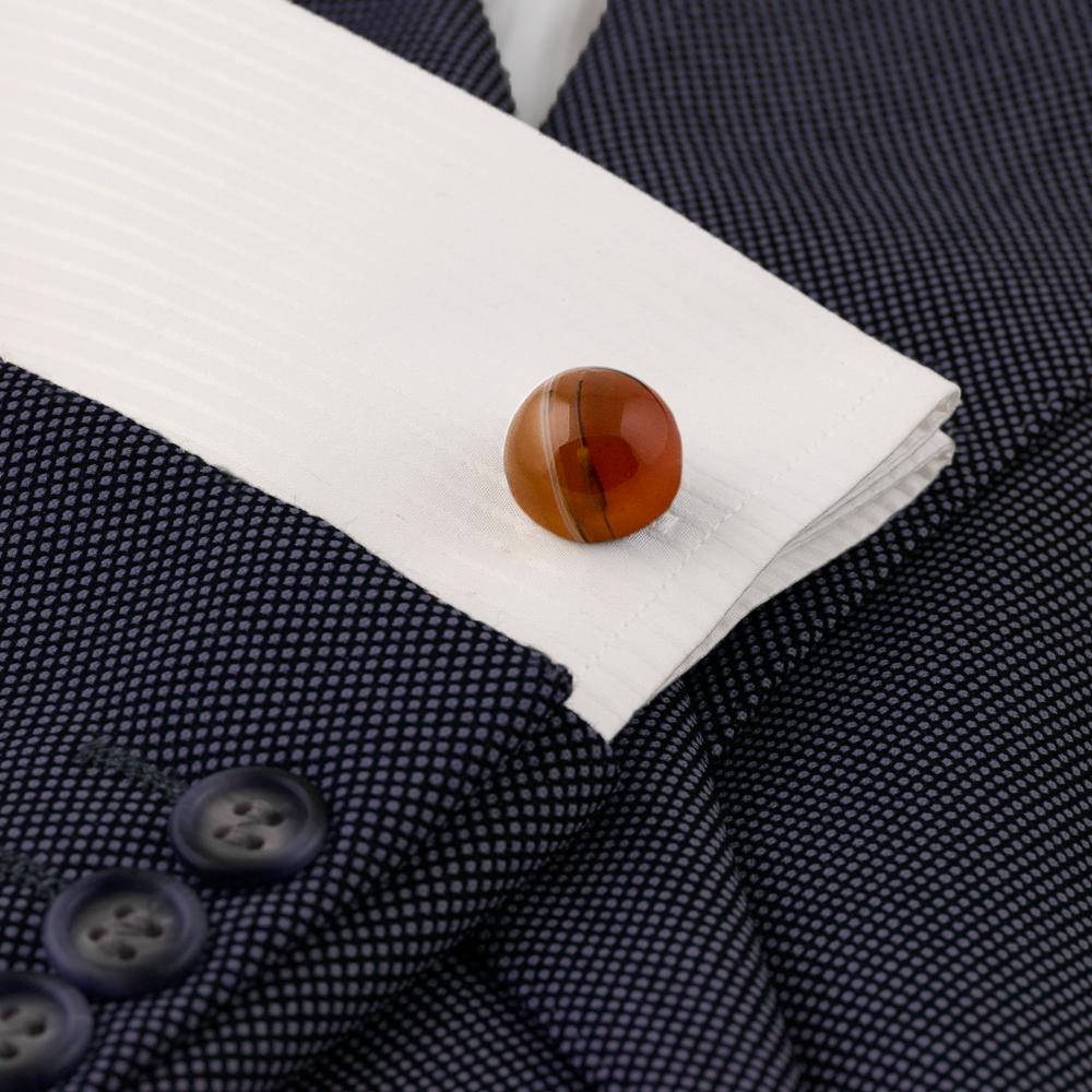 Artisan Agate Cufflinks, Agate and Hallmarked Sterling Silver For Sale