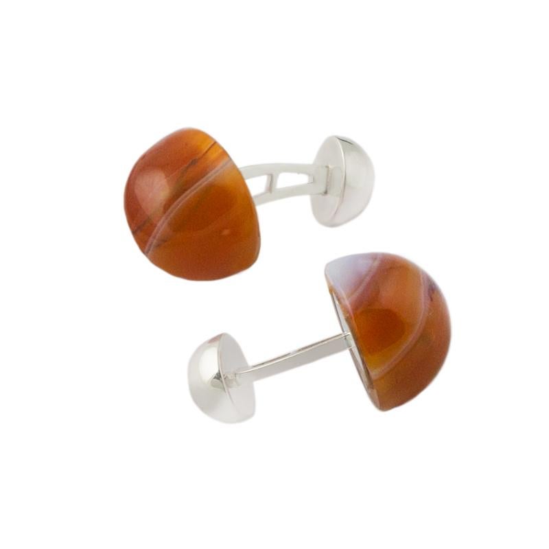 Men's Agate Cufflinks, Agate and Hallmarked Sterling Silver For Sale