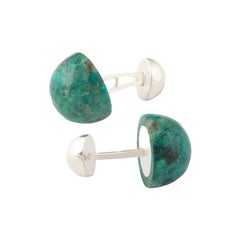 Gemstone Cufflinks, Cabochon of Green Chrysocolla set in Sterling Silver