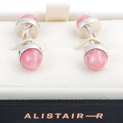 CUFFLINKS Double Sided Pink Rhodochrosite and Sterling Silver Cufflinks