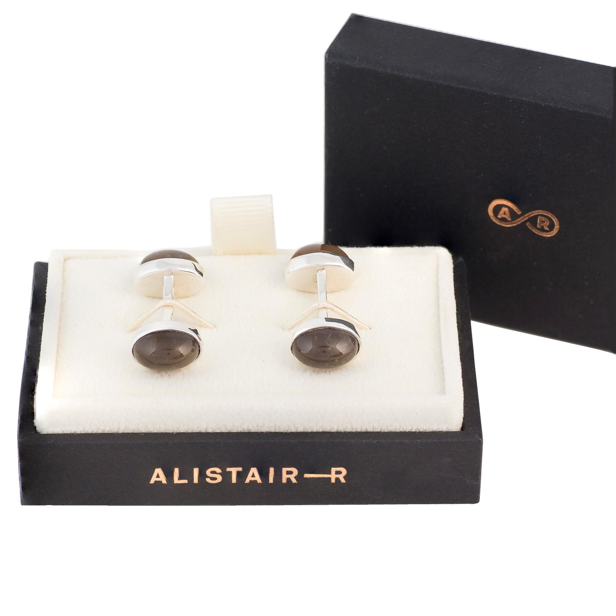 Contemporary Handmade English Flint and Sterling Silver Cufflinks For Sale
