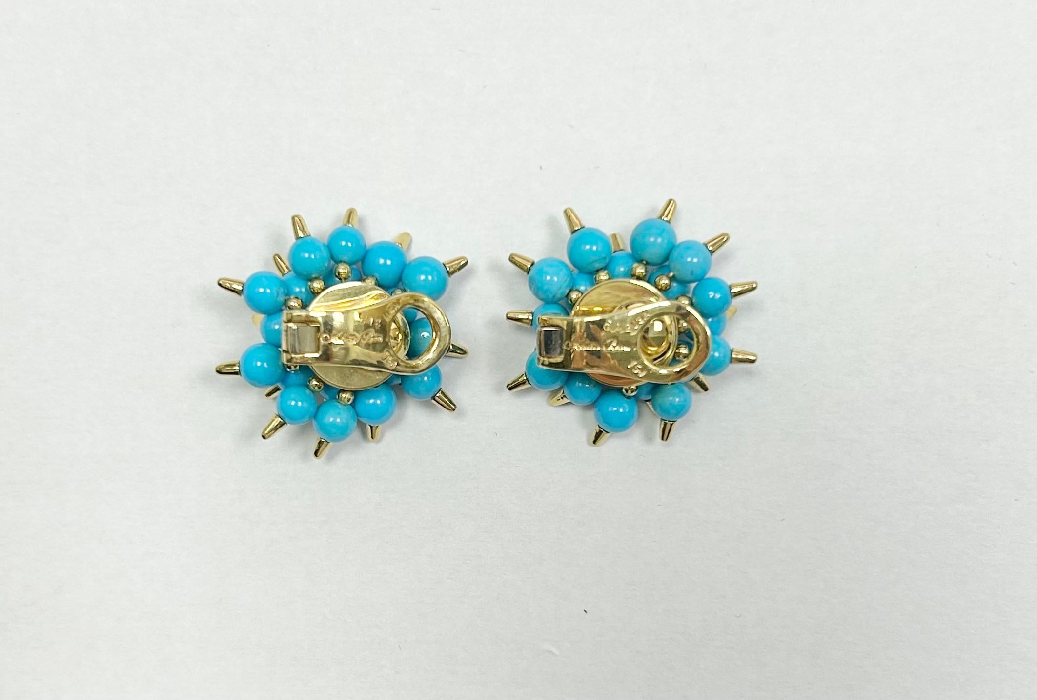 Alittle Brother Turquoise 18k YG Ear Clip Earrings In Excellent Condition For Sale In New York, NY