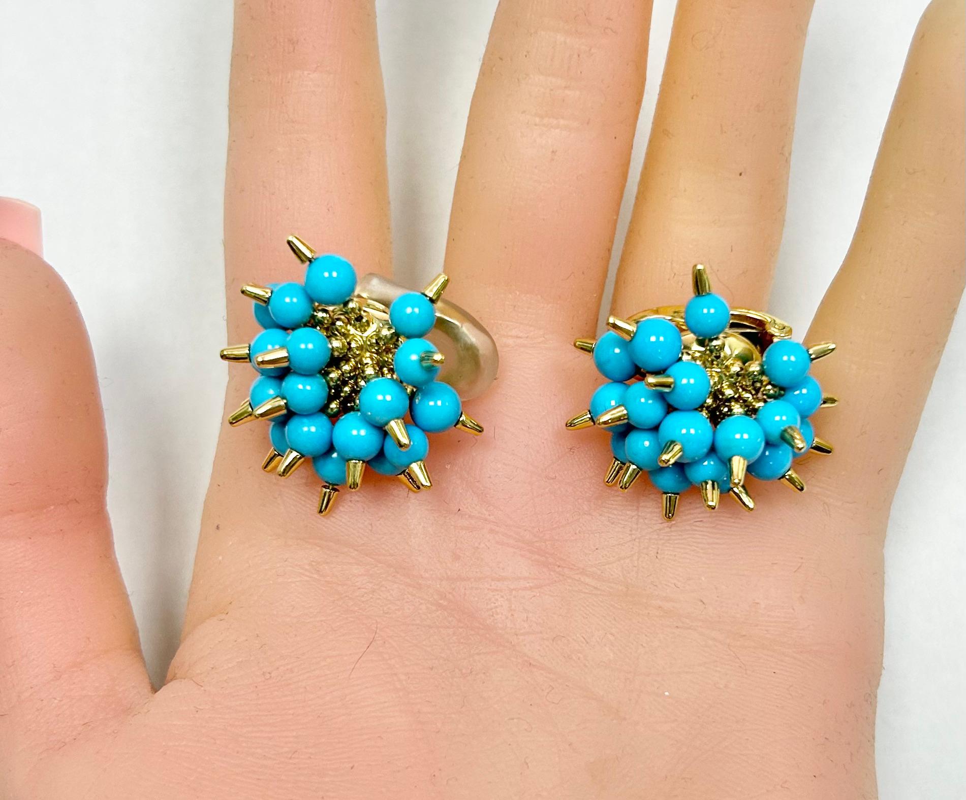 Alittle Brother Turquoise 18k YG Ear Clip Earrings For Sale 1