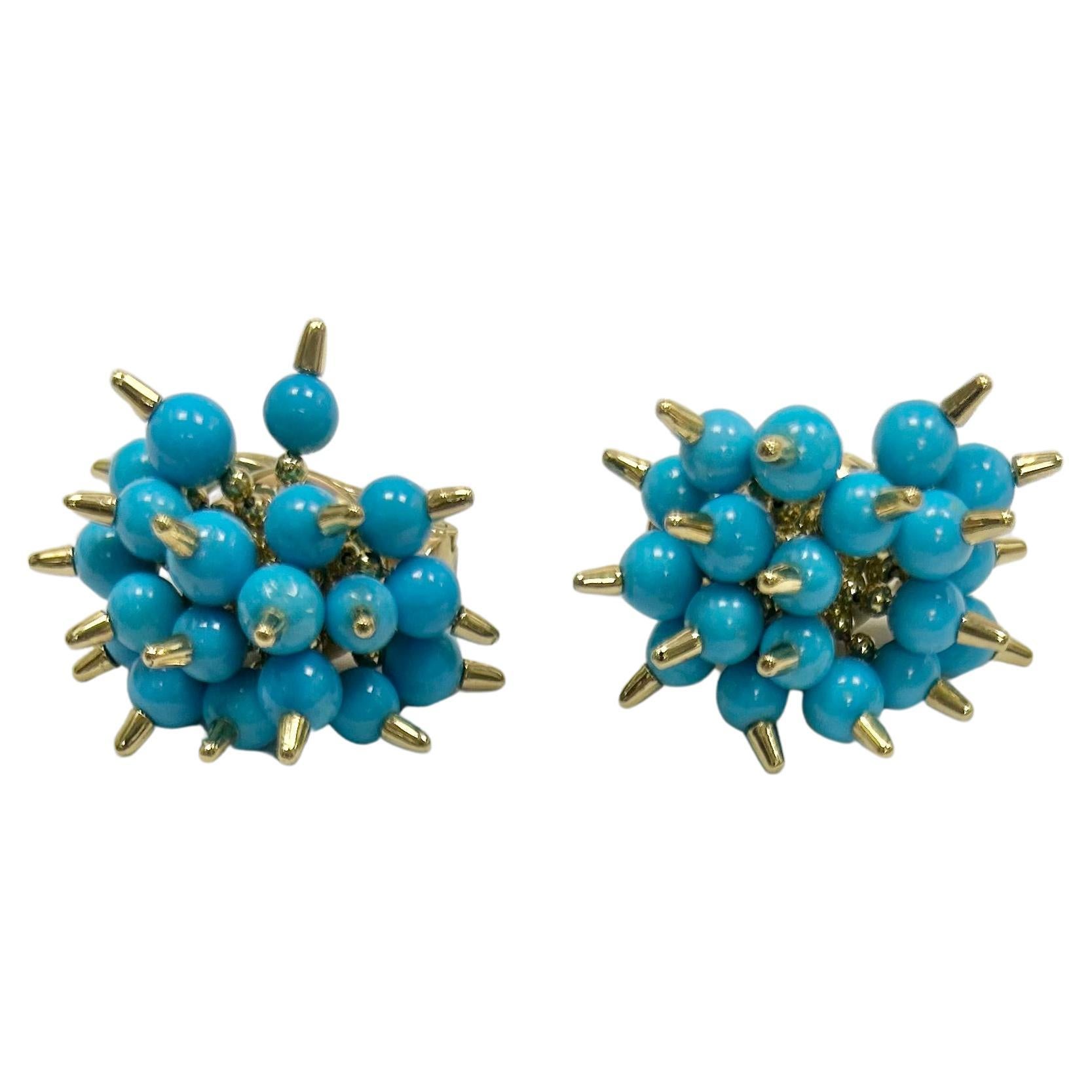 Alittle Brother Turquoise 18k YG Ear Clip Earrings For Sale