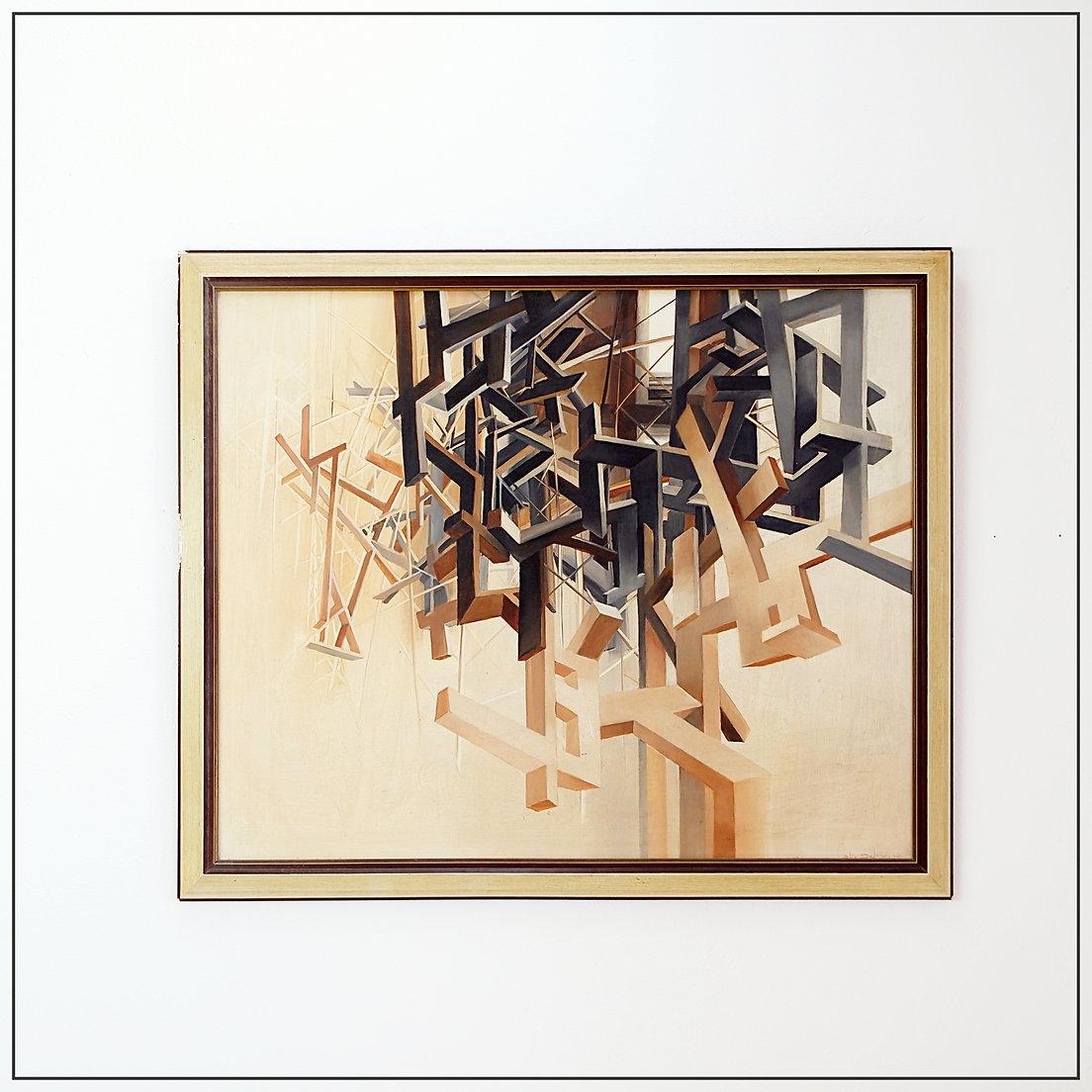 Alix Dufaux – Abstrakte geometrische Abstraktion  Gemälde auf Tafel 1967 im Angebot 6