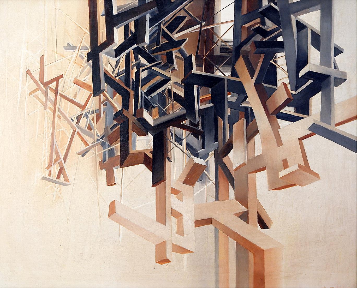 Alix Dufaux – Abstrakte geometrische Abstraktion  Gemälde auf Tafel 1967 (Moderne der Mitte des Jahrhunderts) im Angebot