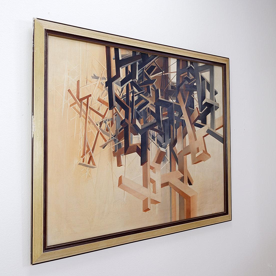 Alix Dufaux – Abstrakte geometrische Abstraktion  Gemälde auf Tafel 1967 im Angebot 1