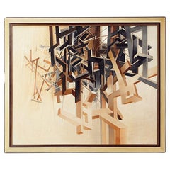 Alix Dufaux - Geometria astratta  pittura su pannello 1967