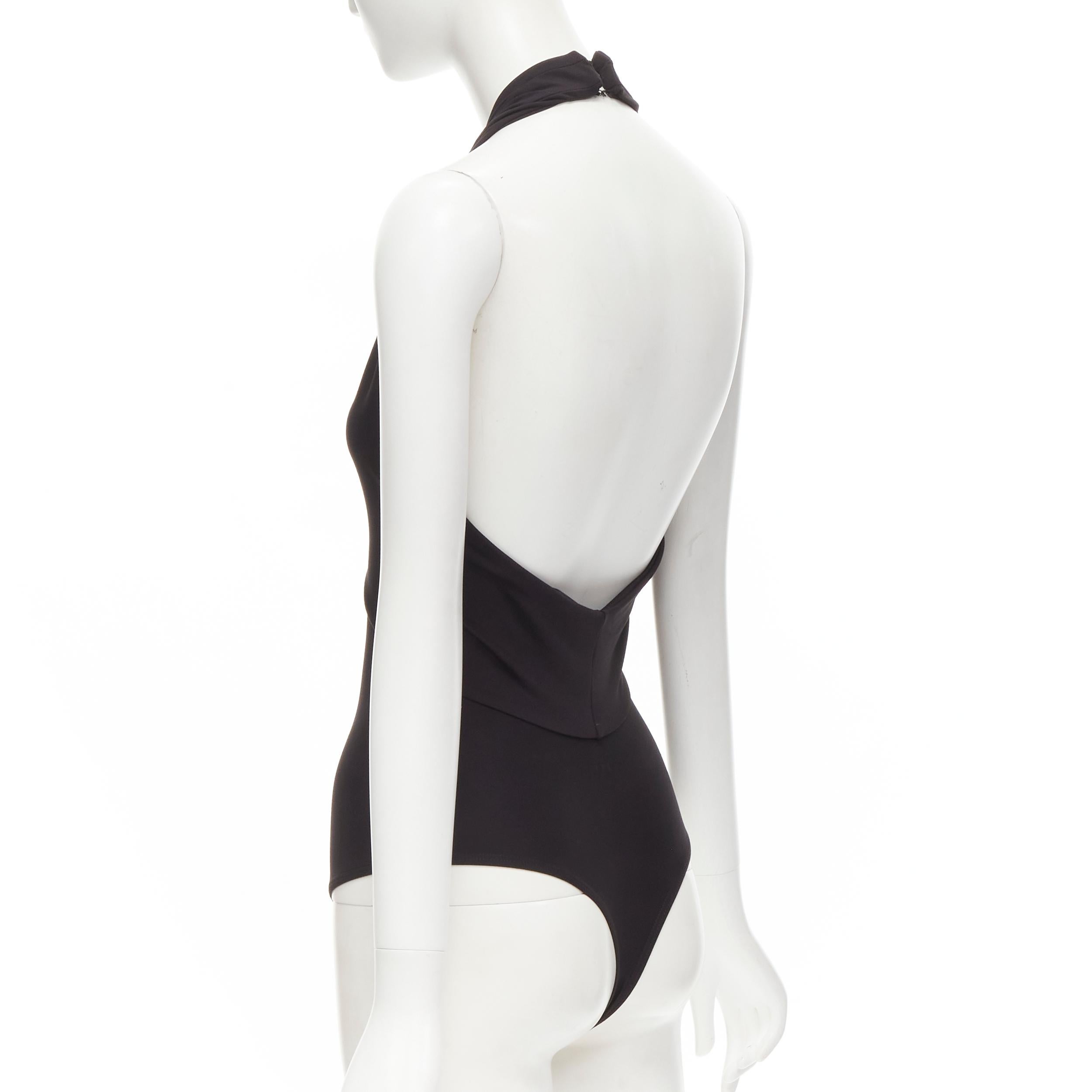 ALIX NYC black plunge neck halter open back body suit top XS In Excellent Condition In Hong Kong, NT