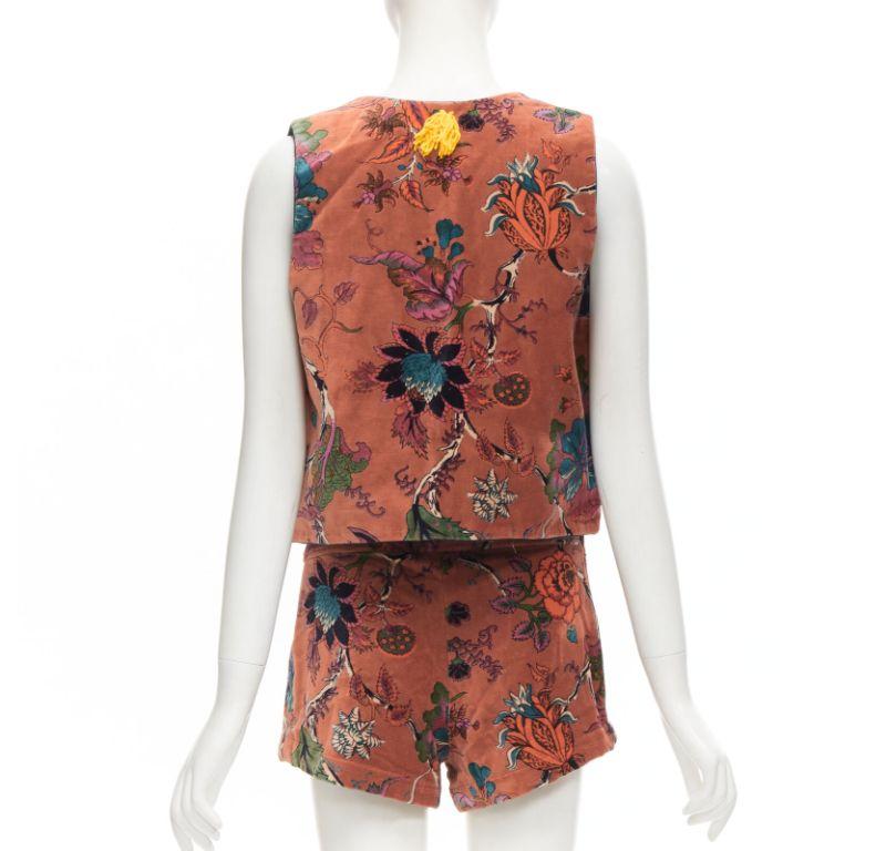 ALIX OF BOHEMIA Schoolboy cinnamon floral velvet  waist coat shorts set In Excellent Condition For Sale In Hong Kong, NT