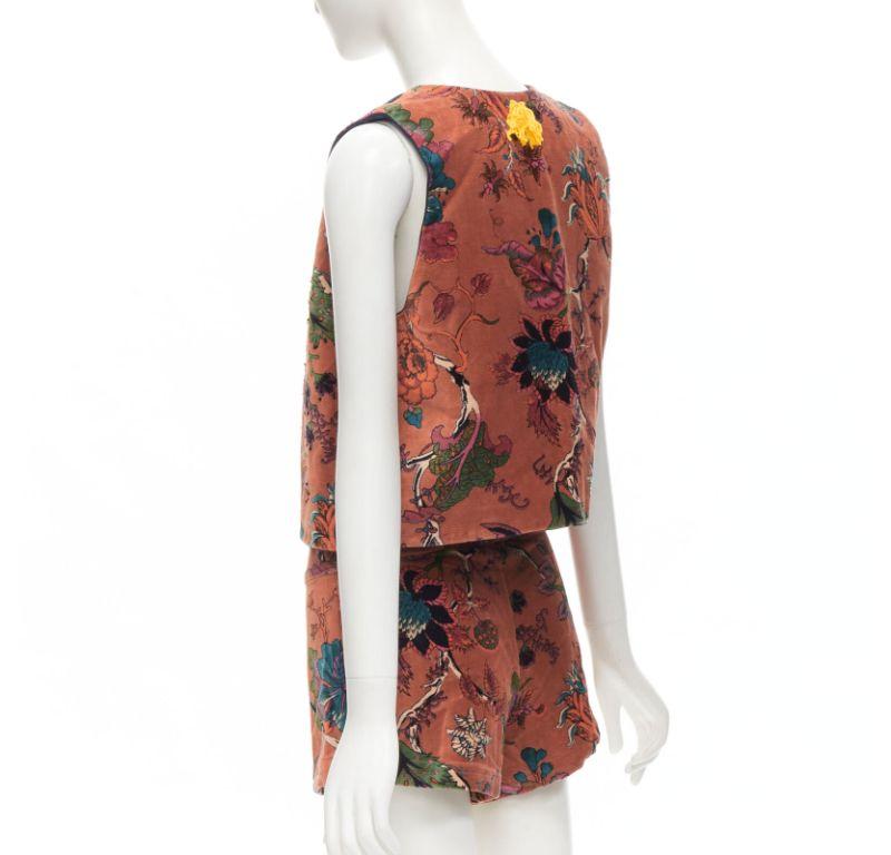 Women's ALIX OF BOHEMIA Schoolboy cinnamon floral velvet  waist coat shorts set For Sale