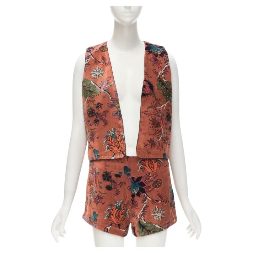 ALIX OF BOHEMIA Schoolboy cinnamon floral velvet  waist coat shorts set For Sale