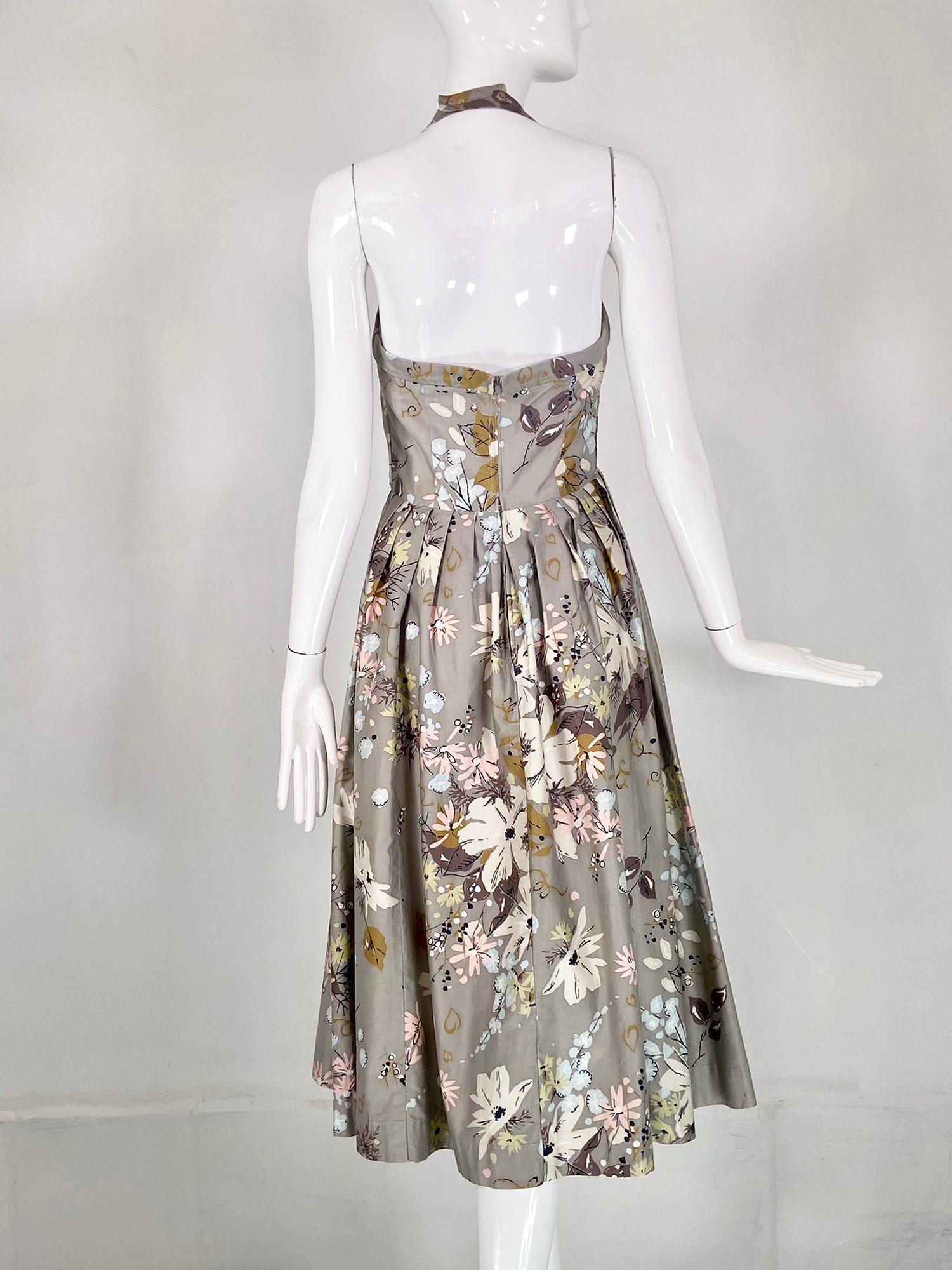 Alix of Miami Modernistisches Sonnenkleid mit Trägerausschnitt und Herz- und Blumendruck 1950er Jahre Damen im Angebot
