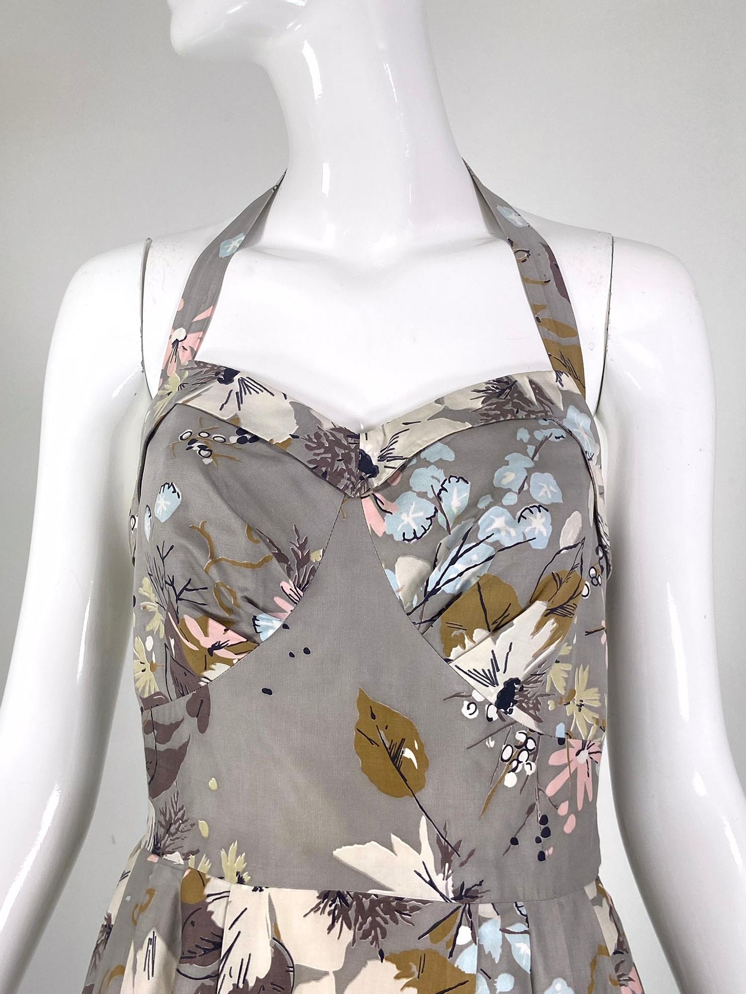 Alix of Miami Modernistisches Sonnenkleid mit Trägerausschnitt und Herz- und Blumendruck 1950er Jahre im Angebot 4
