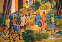 Alix Pierre, Haitian Artist, Naivist School, Oil on Canvas, Town Scene