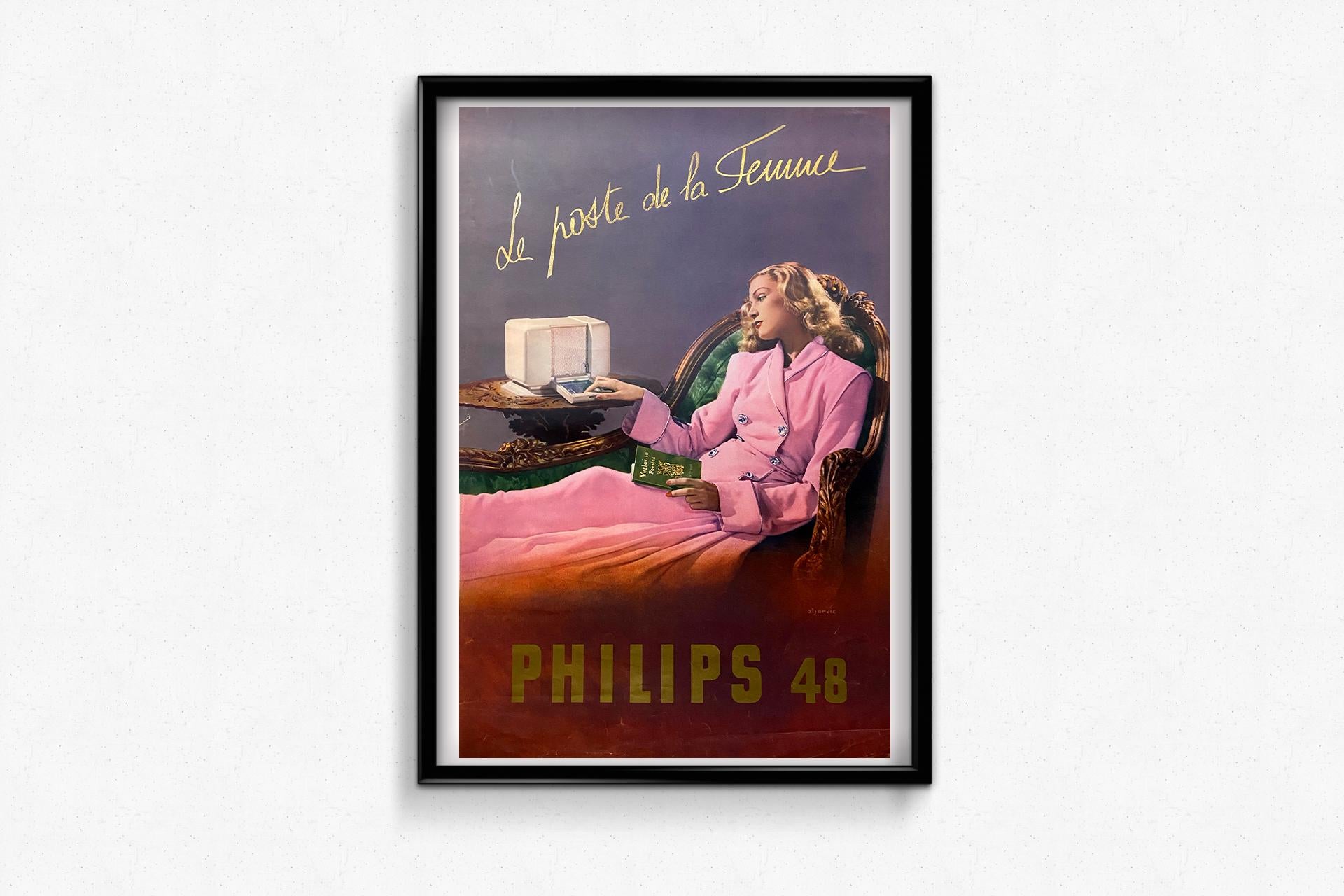 Advertising poster realized by Aljanvic in 1948 for the Phillips brand For Sale 1