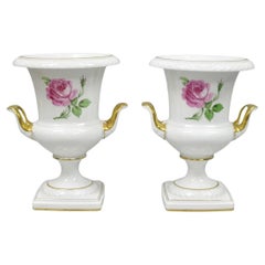 Alka Alboth & Kaiser Painted French Porcelain Pink Rose Trophy Cup Urn Vase Pair