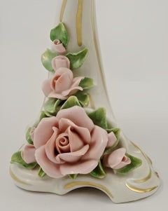 Alka Kunst Pair of Porcelain Rose Candlesticks circa 1950s