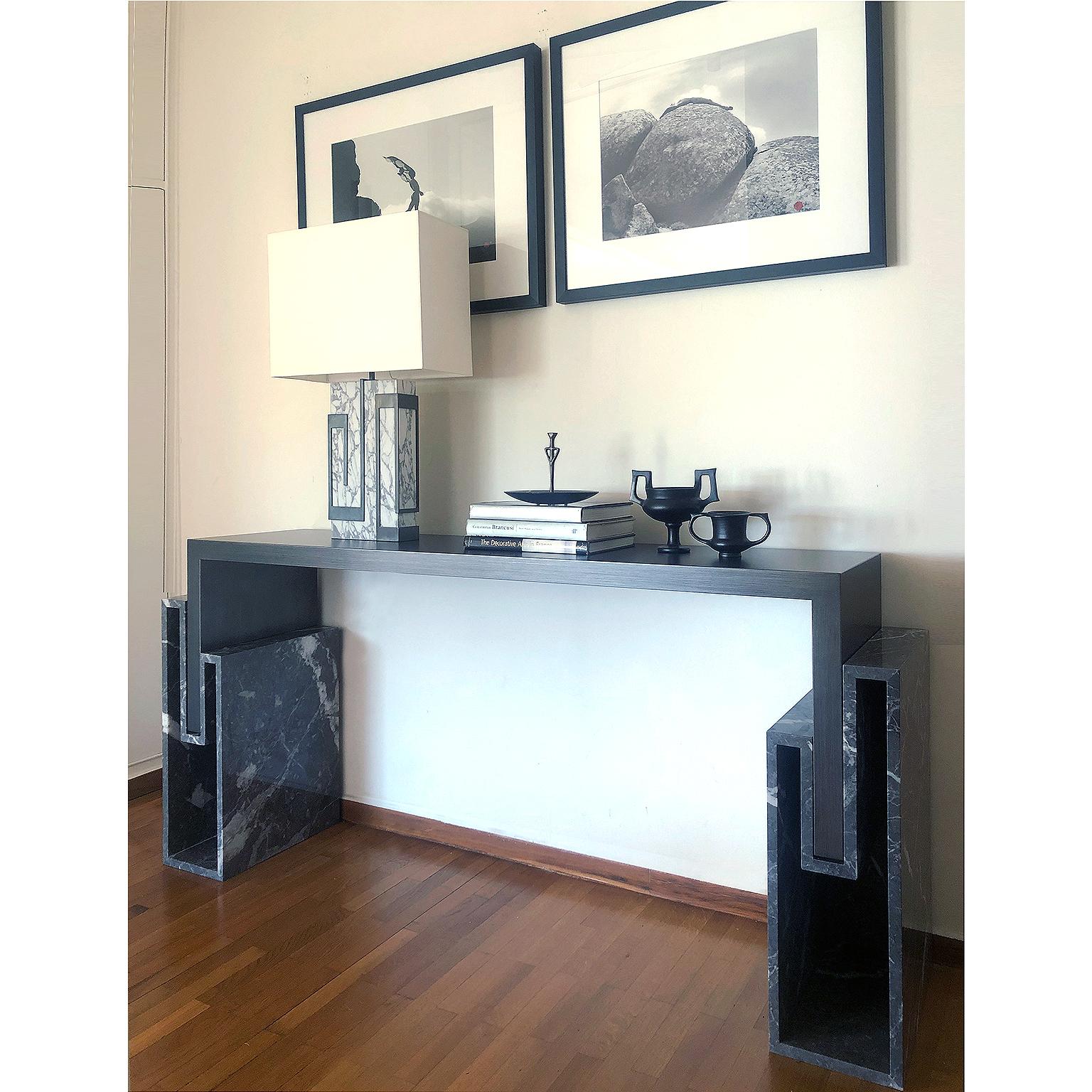 Other Alke Contemporary Console in Brazilian Walnut and Marble For Sale