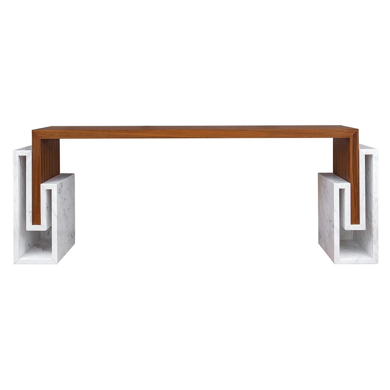 Alke Contemporary Console in Brazilian Walnut and Marble For Sale